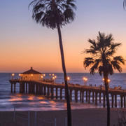 Venice Pier and palmtrees at Sunset
